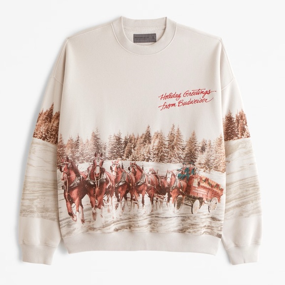 Abercrombie Budweiser Clydesdale Horse Graphic CrewSweatshirt